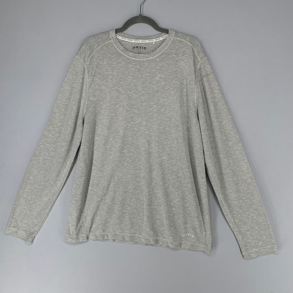 Orvis Men Shirt XL Gray Striped Long Sleeve Crewneck T shirt Casual